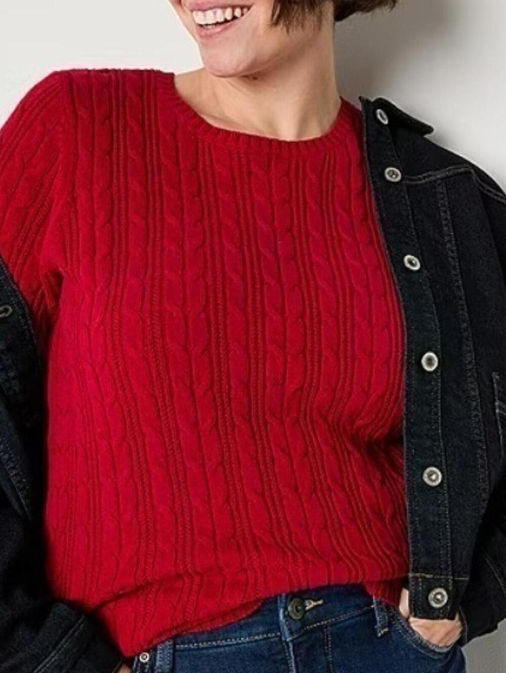 St Johns Bay XXL $49 Red Cotton Blend Cable Knit Round Neck Pullover Sweater